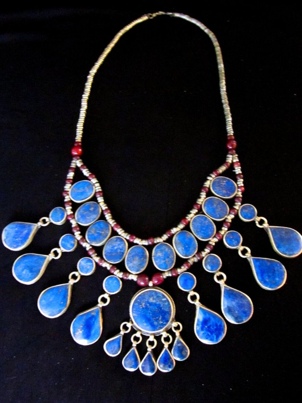 Afghan Lapis Lazuli Bib Style Necklace 19" x 3"